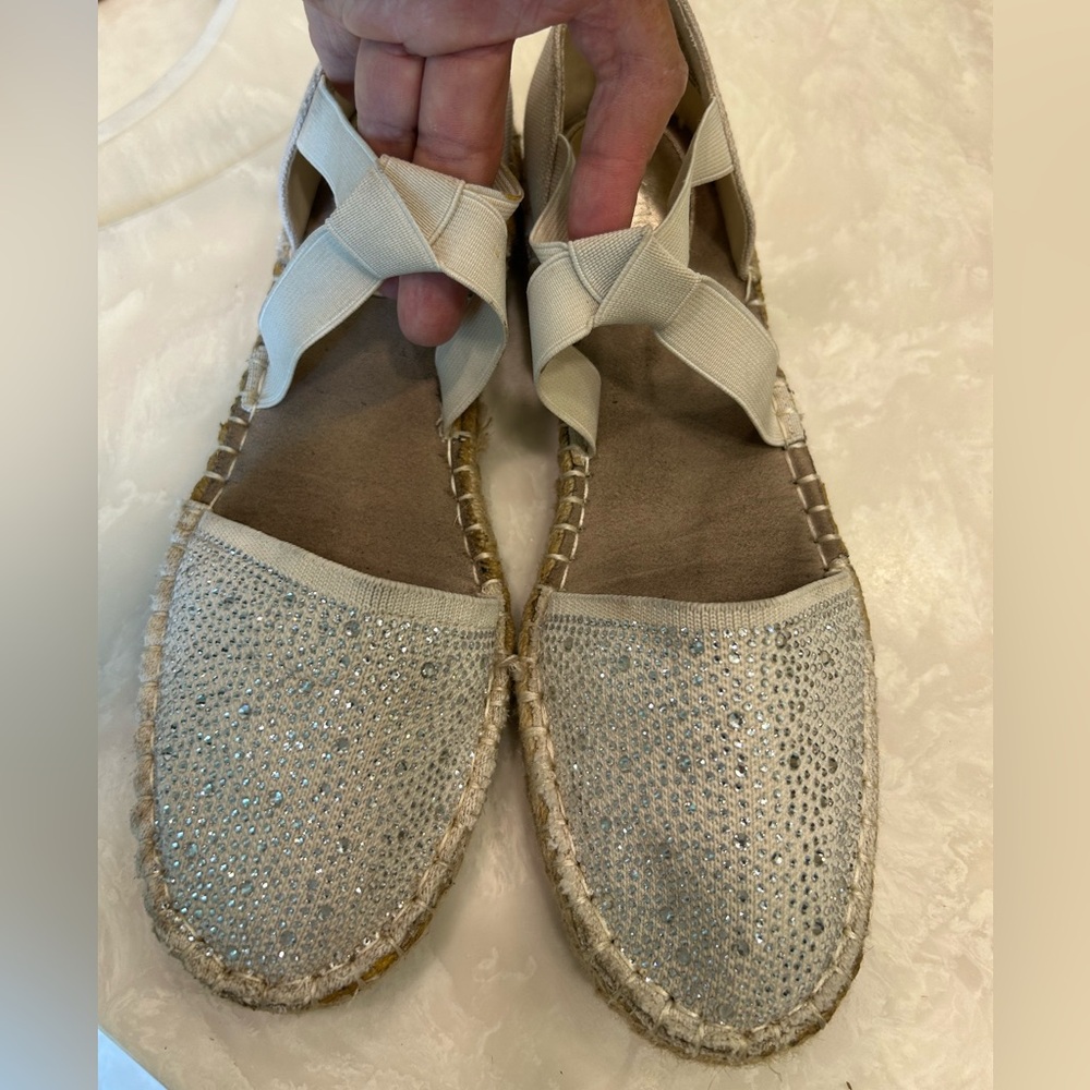 KENNETH COLE Natural Canvas LUNA Crystal Espadrille Elegant Flats Shoes Sz 8.5 - Picture 5 of 14
